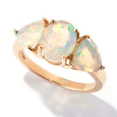 14K 3 STONE WITH OVAL AND TRILLION STONES