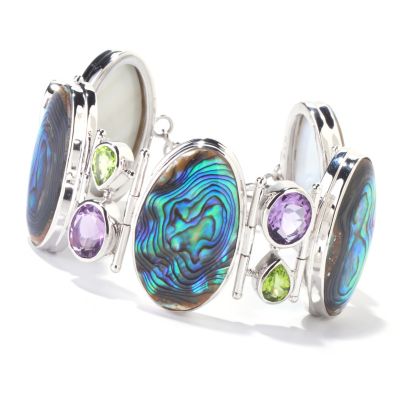 SS ABALONE, PERIDOT & AMETHYST TOGGLE BRACELET