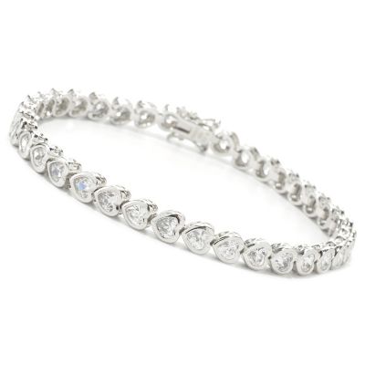 119-349 - Brilliante&reg; Platinum Embraced Brill Bezel Set Heart Cut Tennis Bracelet