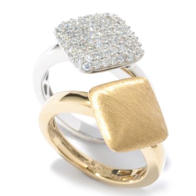 SB SS/TWO-TONE DIAMOND SHAPE SET OF TWO RINGS