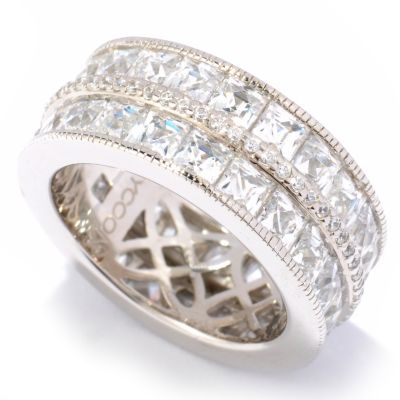 119-380 - TYCOON 7.68 DEW Simulated Diamond Two-Row Square Cut Eternity Band Ring