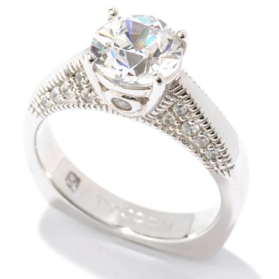 TYCOON SS/PLAT ROUND CUT WITH STONES/MILGRAIN ON SIDES RING