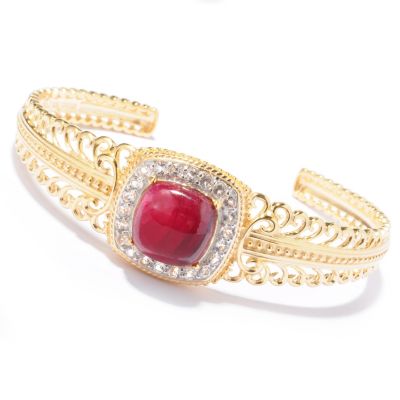 SS/18KYGP BRAC OPAQUE DYED PRECIOUS GEM CENTER w/ WHT TOPAZ CUFF