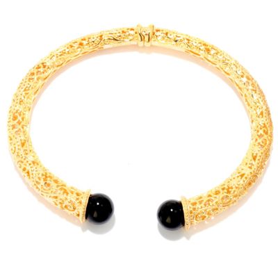 SS/18KYGP BRAC ORNATE HINGED CUFF w/ OPAQUE GEM ENDCAPS