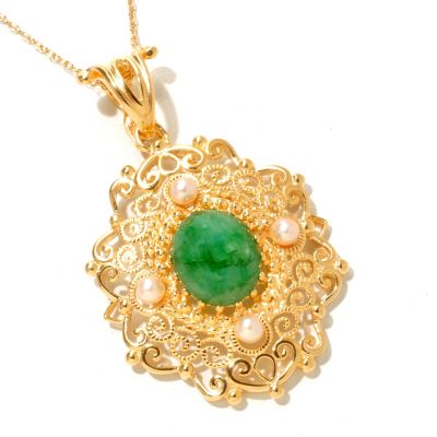 SS/18KYGP PEND OPAQUE GEM w/ WHT CULTURED PEARL w/ 18" CHAIN