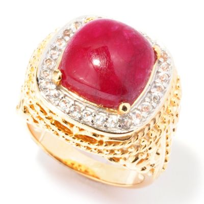 SS/18KYGP RING OPAQUE DYED PRECIOUS GEM CENTER w/ WHT TOPAZ