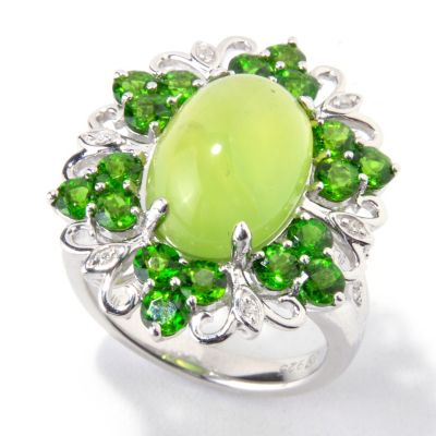 SS GREEN OPAL RING WITH WHITE ZIRCON ACCENTS