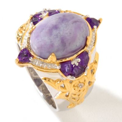 SS/PALL/18KGP RING VIOLET OPAL w/ TRILLION AMETHYST & WHT SAPH