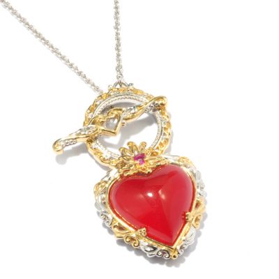 ROBI/AMA - SS/PALL/18KGP NECK HEART-SHAPED GEM w/ RUBY & TOGGLE CLASP - 20''
