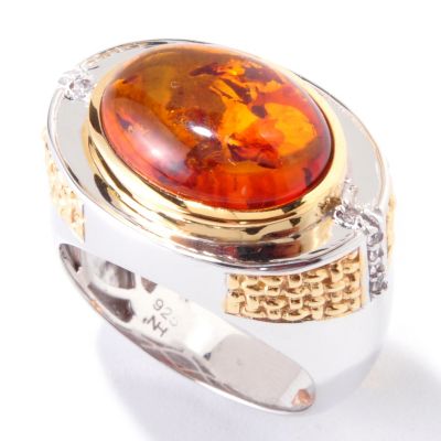119-522 - Men's en Vogue II 16 x 12mm Baltic Amber & White Sapphire Ring