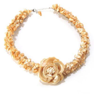 SS HANDMADE MOTHER OF PEARL CHIP & FLOWER NECKLACE