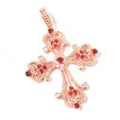 SS/RG VERMEIL WITH GARNET AND WHITE SAPPHIRE CROSS ENHANCER