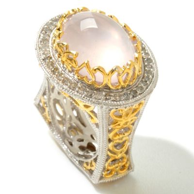 119-716 - Dallas Prince Designs 16 x 12mm Rose Quartz & Diamond Ring