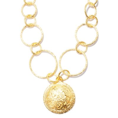 119-753 - Toscana Italiana Gold Embraced&trade; 20" Graduated Rolo & Floral Etruscan Medallion Necklace 