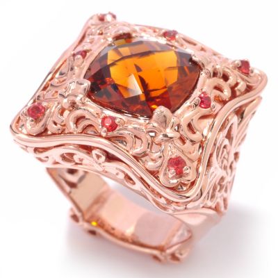 SS/RG VERMEIL TOPCUT MADIERA CITIRINE RING W/ORANGE SAPPHIRE