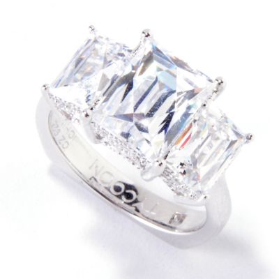 TYCOON SS/PLAT THREE STONE RECTANGULAR RING