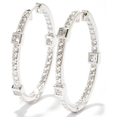 119-877 - TYCOON for Brilliante&reg; 2.32 DEW Round Cut & Square Bezel Hoop Earrings