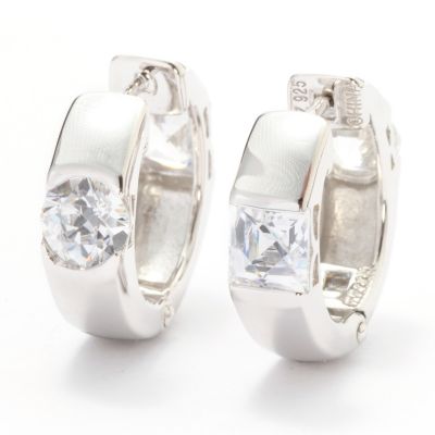 TYCOON SS/PLAT SQUARE AND ROUND REVERSIBLE HUGGIE HOOP EARRINGS