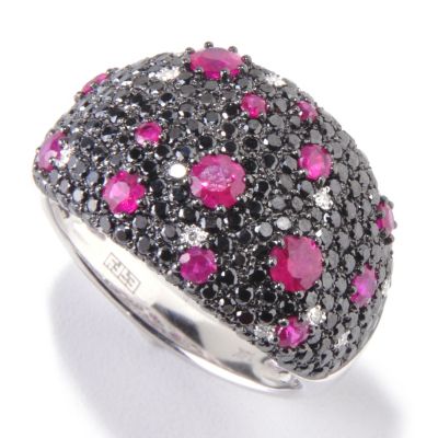 119-903 - EFFY 14K White Gold 2.34ctw Multi Color Diamond & Ruby Band Ring 