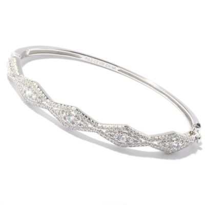 BLTA SS/PLAT ROUND CUT DIAMOND SHAPE OVAL HINGED BANGLE BRACELET