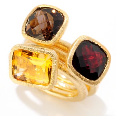 SS/P RING SET OF 3 GEM STACK - GARNET, SMOKY, CITRINE