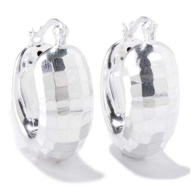 120-052 - SempreSilver&trade; Electroform Diamond Cut Hoop Earrings