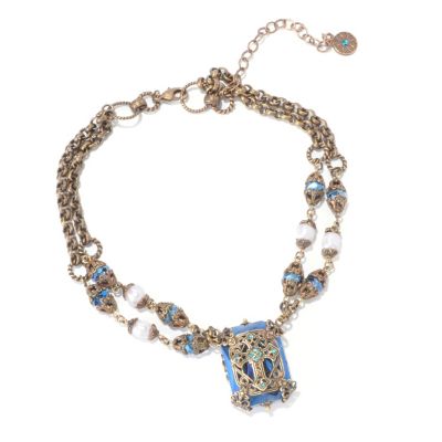 120-063 - Sweet Romance&trade; 15'' Crystal & Cultured Pearl Filigreed Cross ''Chartes'' Necklace