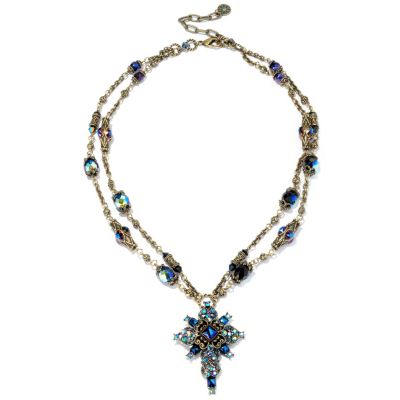 120-087 - Sweet Romance&trade; 24'' Gold-tone Blue Glass & Crystal Cross Necklace 