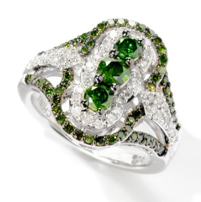 120-126 - Diamond Treasures Sterling Silver 1.24ctw Green & White Diamond Ring