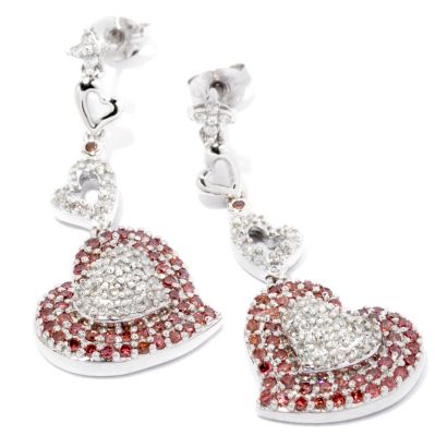 SS PINK & WHITE DIAMOND HEART DROP EARRINGS
