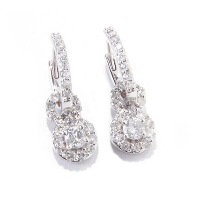 14K WG DROP DIAMOND HOOP EARRINGS