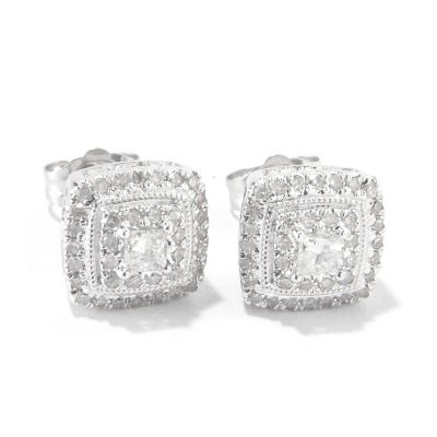 14K WHITE GOLD DIAMOND SQUARE SHAPED EARRINGS .50CTW