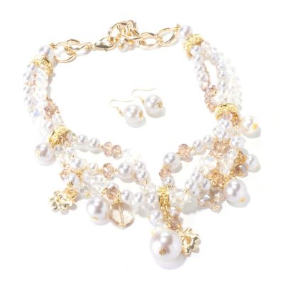 THE FIND BY ANNIE G. "DEMURE DIVA" GLASS PEARL NECKLACE AND EARRING SET
