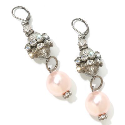 THE FIND BY ANNIE G. "MARILYN EARRINGS" GLASS PEARL & CRYSTAL EARRINGS