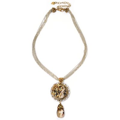 TWO TONE PEACOCK ON CRYSTAL ROCKS NECKLACE
