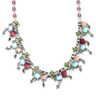 GOLDTONE WHITE SATIN GLASS TULIPS NECKLACE