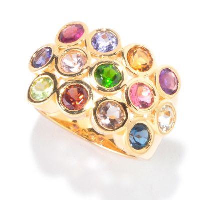 SS/18K YV RING BEZEL-SET MULTI EXOTIC GEMSTONE