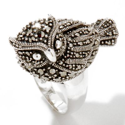 120-374 - Gem Treasures Sterling Silver Marcasite Owl Ring