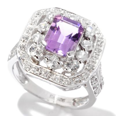 SS EMERALD CUT AMYTHYST WITH WHITE ZIRCON ACCENTS