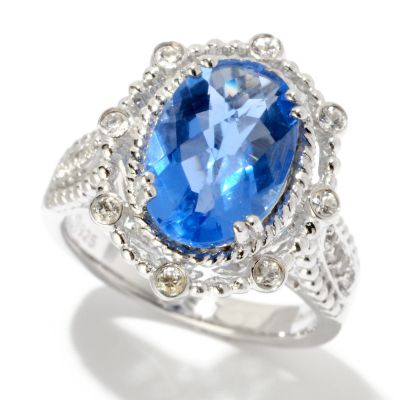 SS OVAL FLUORITE RING W/ BEAD FRAME