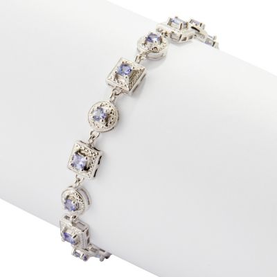 120-429 - Gem Insider Sterling Silver 2.00ctw Square & Round Link Tanzanite Bracelet