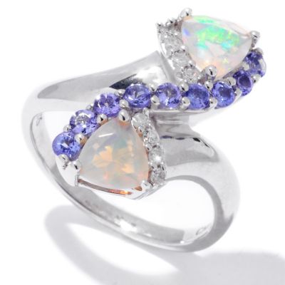 120-430 - Gem Insider Sterling Silver 1.08ctw Ethiopian Opal, Tanzanite & Diamond Ring