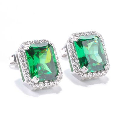 CL SS/PLAT RADIANT CUT HALO STUD EARRINGS
