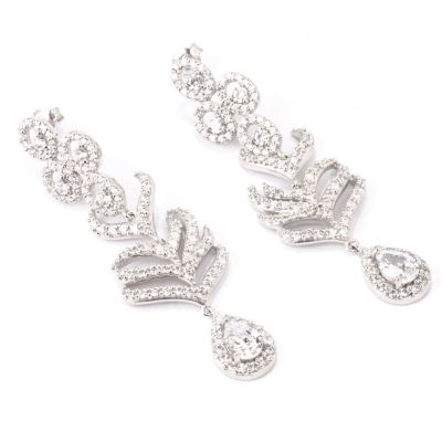 CL SS/PLAT PEACOCK FEATHER DROP EARRINGS