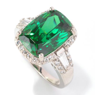 CL SS/PLAT SIMULATED GEMSTONE ELONGATED CUSHION HALO RING