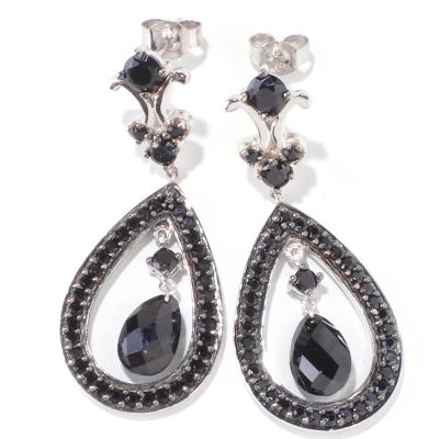 SS BLACK SPINEL DROP EARRINGS