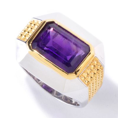 MEN'S - SS/PALL/18KGP RING EMERALD-CUT AFRICAN AMETHYST
