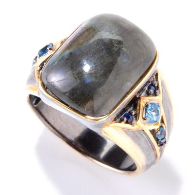 MEN'S - SS/PALL RING LABRADORITE W/ SWISS BLUE TPZ & SAPH