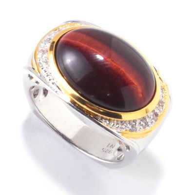 MEN'S - SS/PALL/18KGP RING TIGER'S EYE & WHT SAPH