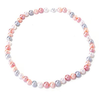 SS 10-11MM WHITE, PINK, PEACH & GREY FWP NECKLACE